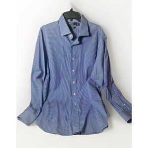 Ralph Lauren Shirt Mens Blue Striped Regent Classic Fit Long‎ Sleeve 17 1/2  34